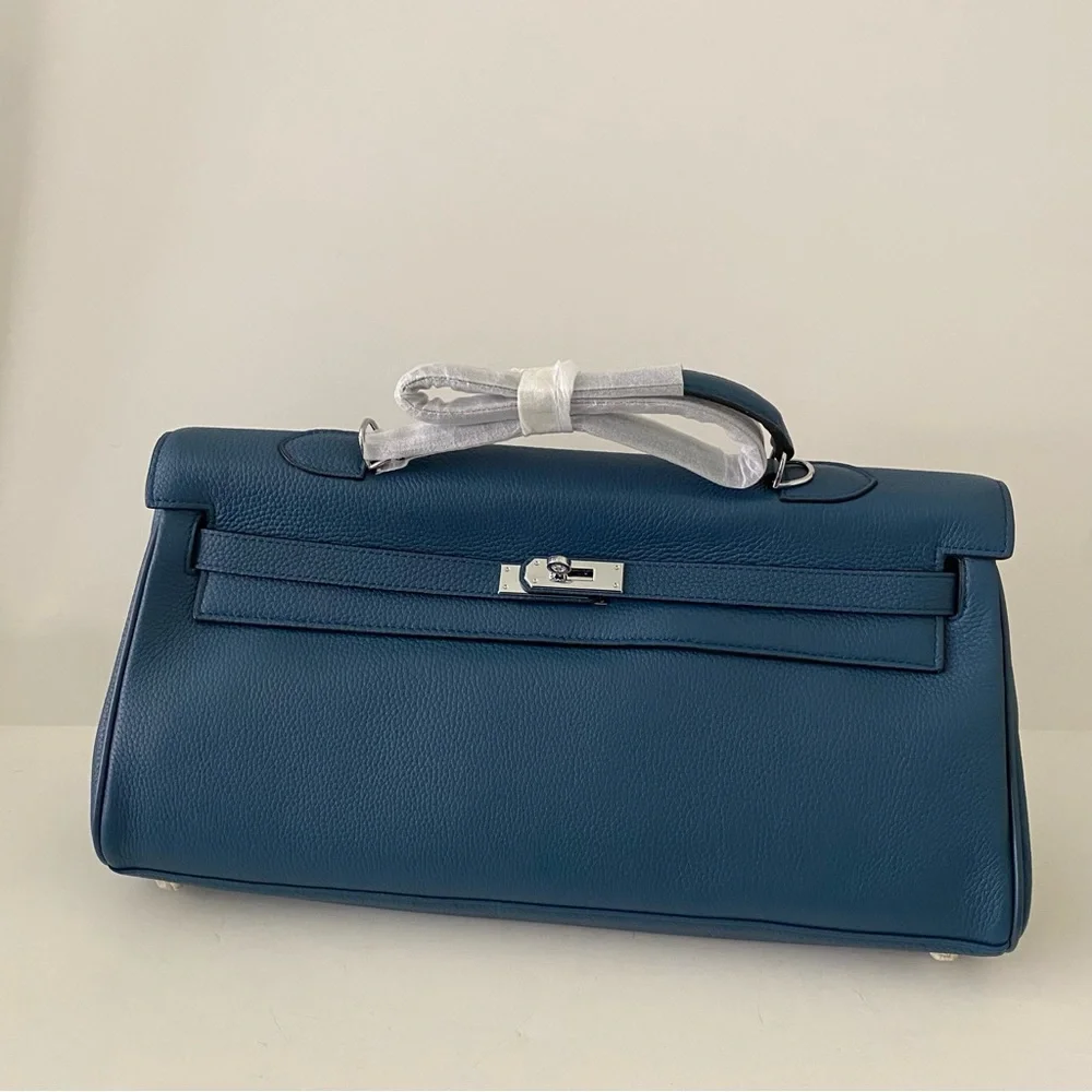 Blue Silver Real Leather 42 Kelly JPG Belted Shoulder Bag Crossbody Lock B10/S2